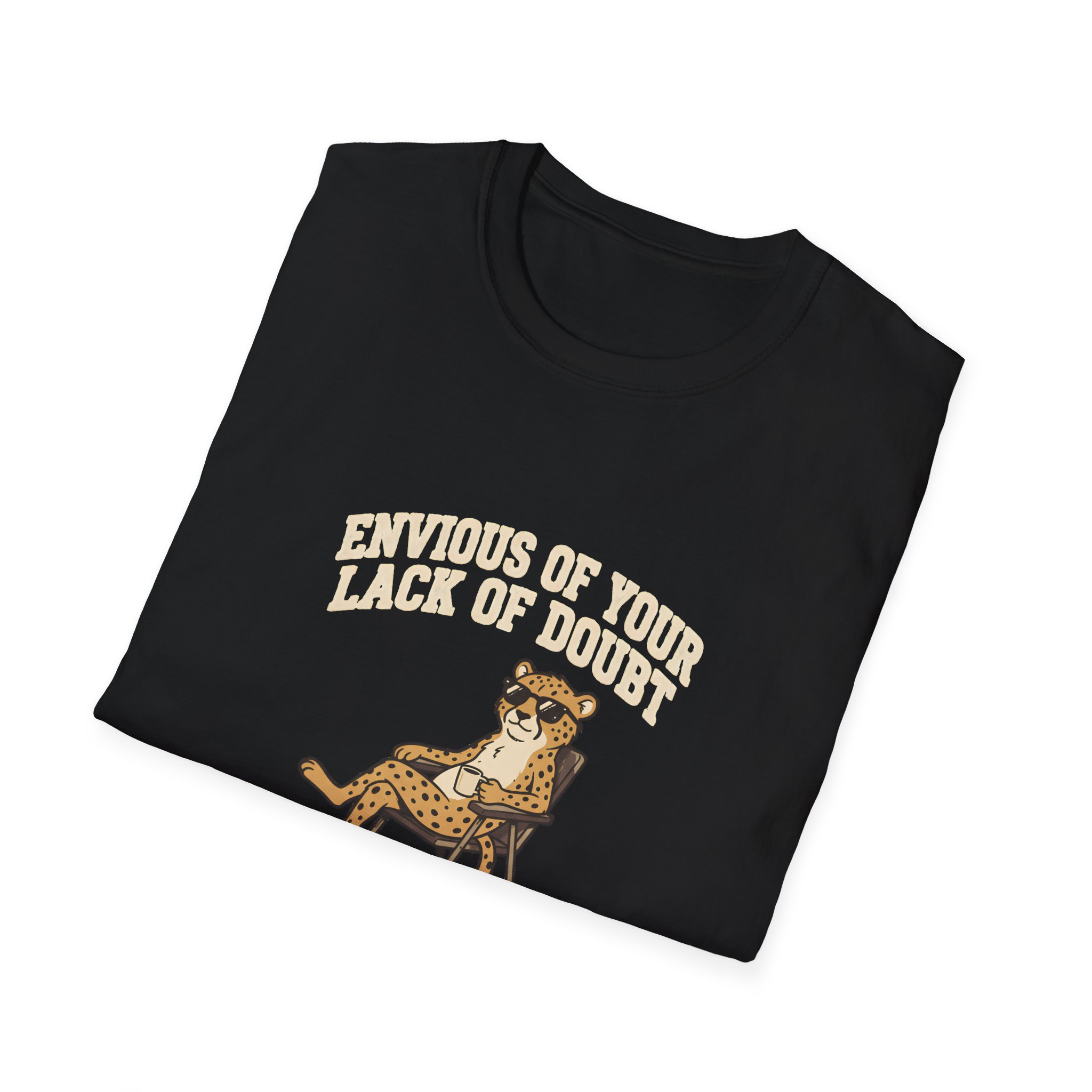 Leopard Recliner Tee — “Envious of Your Lack of Doubt” Vintage Cat Graphic T-Shirt - Image 4