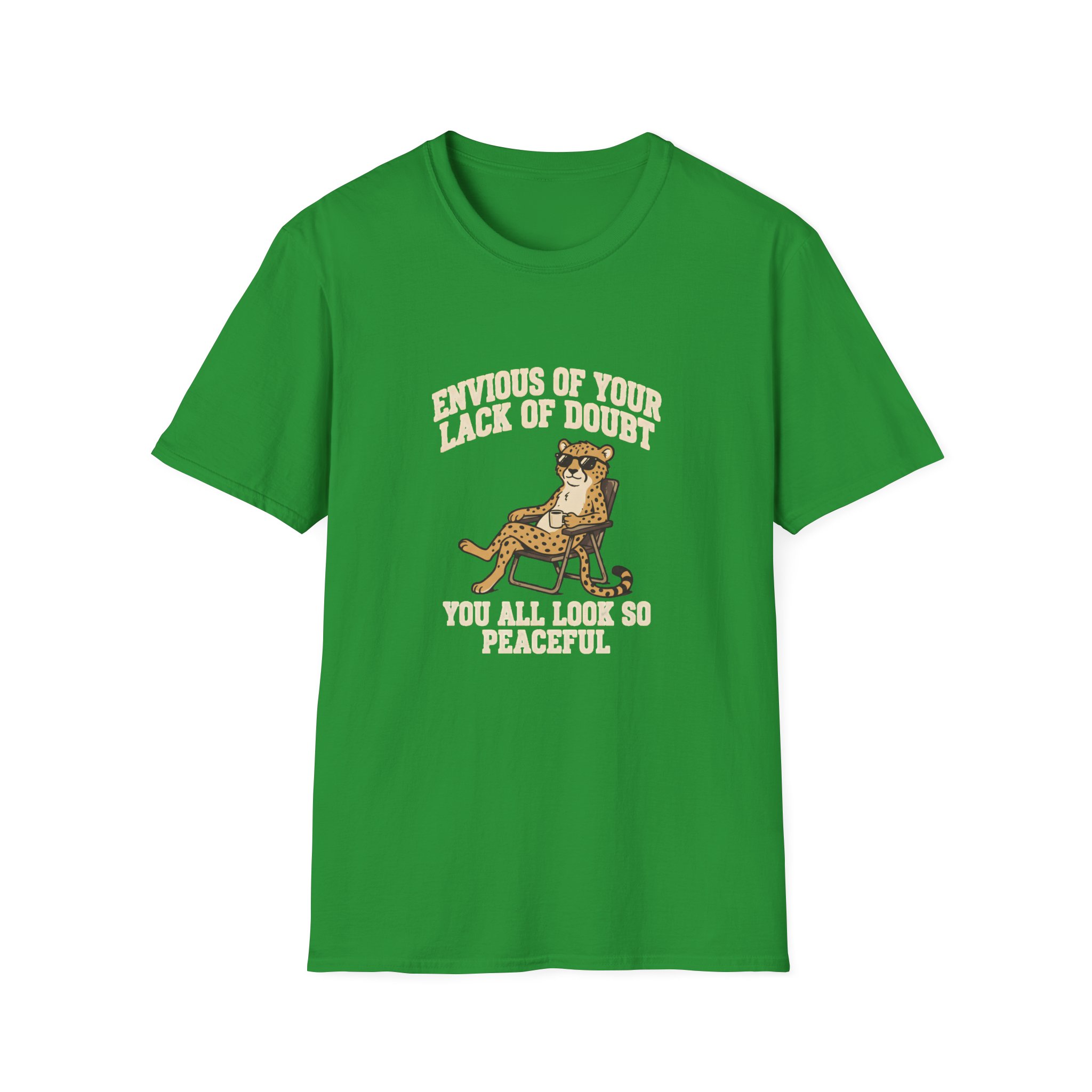 Leopard Recliner Tee — “Envious of Your Lack of Doubt” Vintage Cat Graphic T-Shirt - Image 9