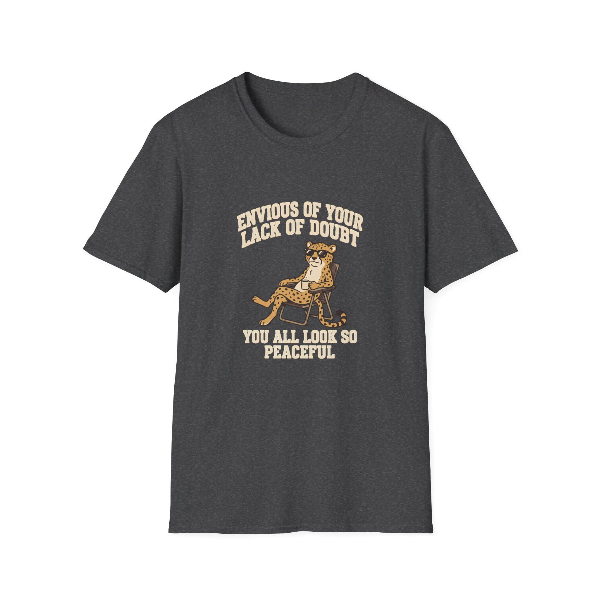 Leopard Recliner Tee — “Envious of Your Lack of Doubt” Vintage Cat Graphic T-Shirt - Image 13