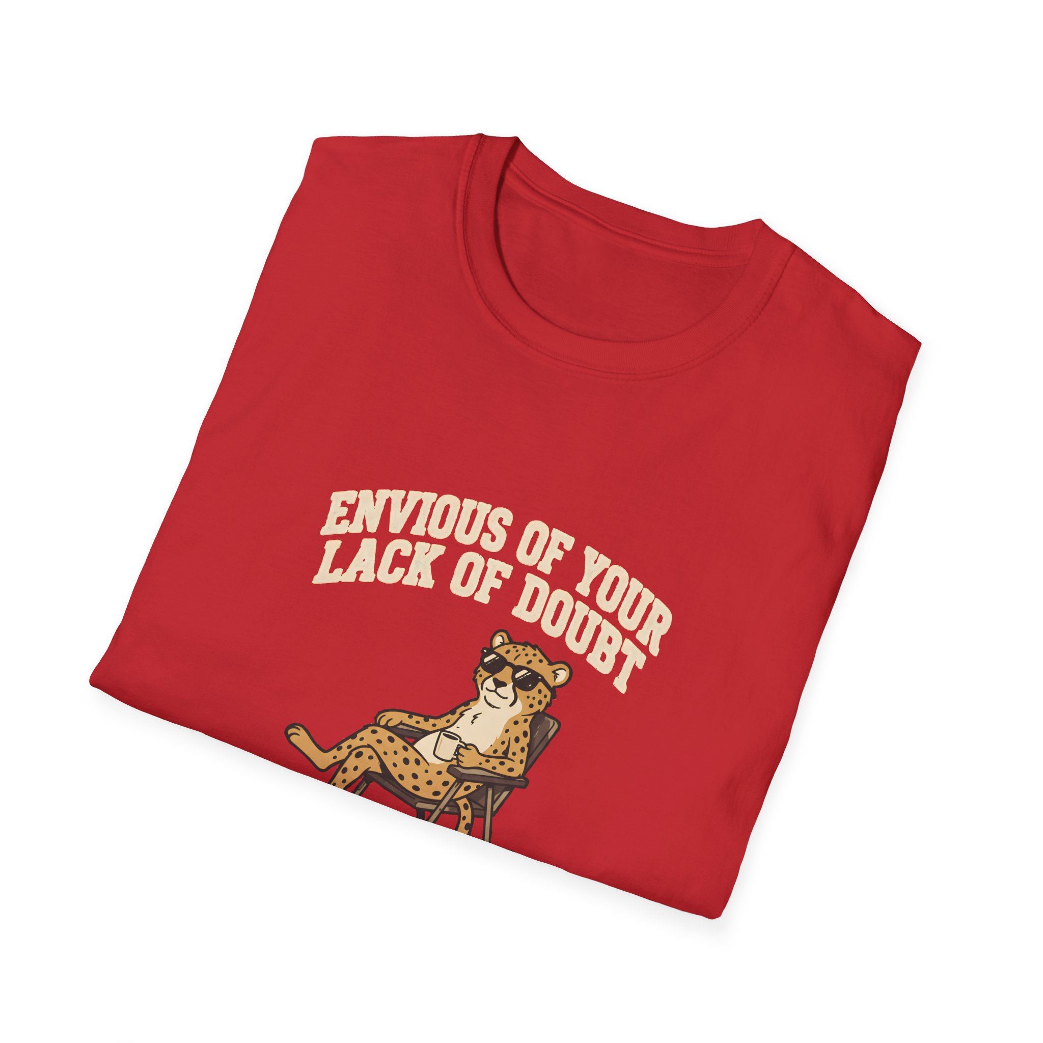 Leopard Recliner Tee — “Envious of Your Lack of Doubt” Vintage Cat Graphic T-Shirt - Image 24
